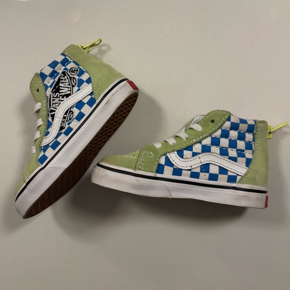 Vans Kids Blue and Green Checkerboard Sneakers